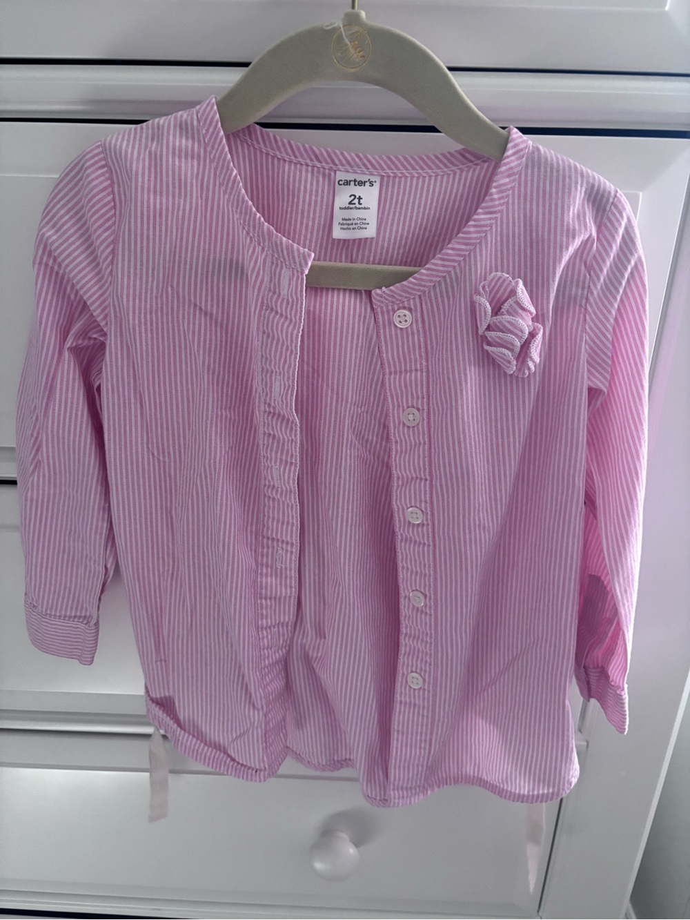 Carter's Pink and White Striped Button-Front Top with Flower Accent